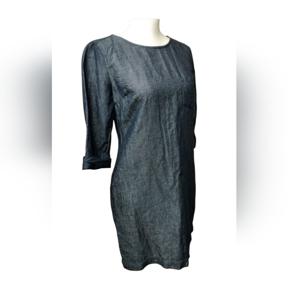Gap Women's 3/4 Roll Cuff Sleeve Shift Dress w Pockets Size 0 Indigo Blue